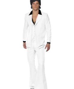 Disguises Disco Fever 1970's White Suit Men's Hire Costume Mens