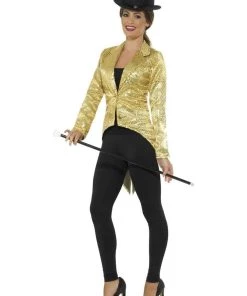 Smiffys Gold Sequin Tailcoat Jacket Showgirl Costume