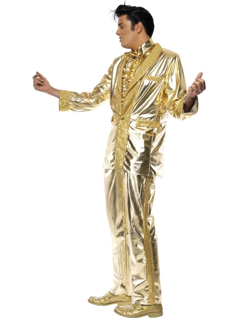 Smiffys Mens Elvis Gold Lamé Suit Adult Men's Costume 4 Smiffys Mens Elvis Gold Lamé Suit Adult Men's Costume