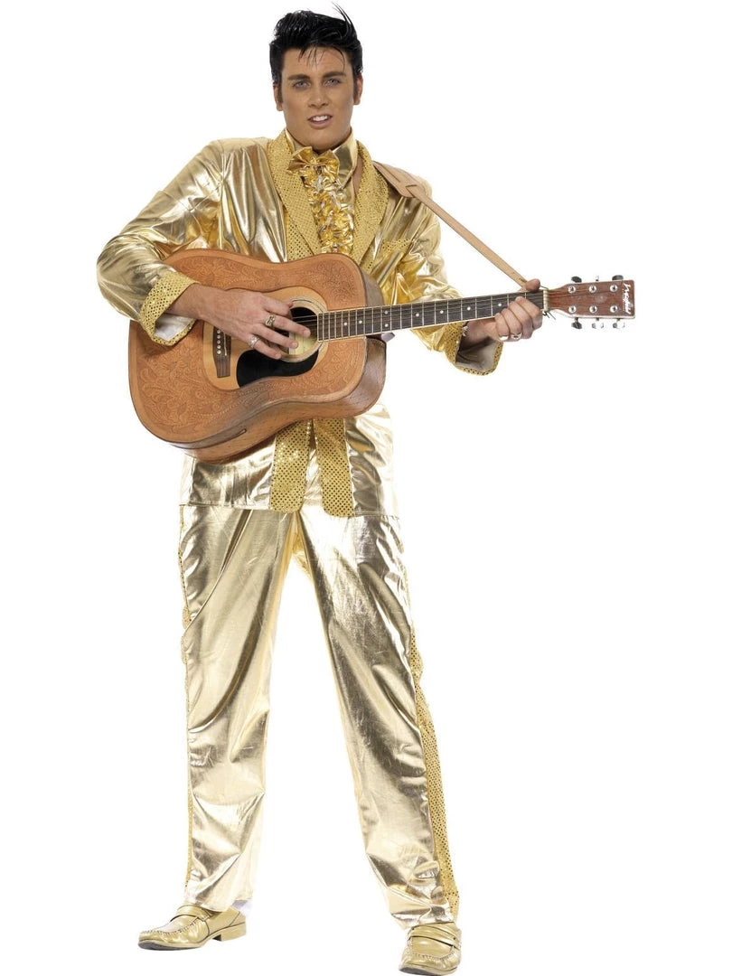 Smiffys Mens Elvis Gold Lamé Suit Adult Men's Costume 6 Smiffys Mens Elvis Gold Lamé Suit Adult Men's Costume