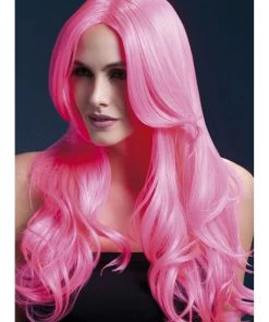 Smiffys Khloe Neon Pink Heat Resistant Accessory Wig Womens