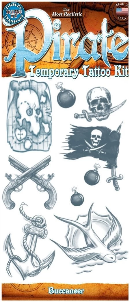Tinsley Transfers Womens Pirate Fake Temporary Tattoo Buccaneer Costume Kit Makeup 3 Tinsley Transfers Womens Pirate Fake Temporary Tattoo Buccaneer Costume Kit Makeup