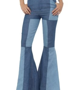 Smiffy's Patchwork 70s Deluxe Double Denim Ladies Flares