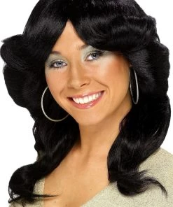 Smiffy's Farrah Flick 70s Disco Layered Wavy Black Wig