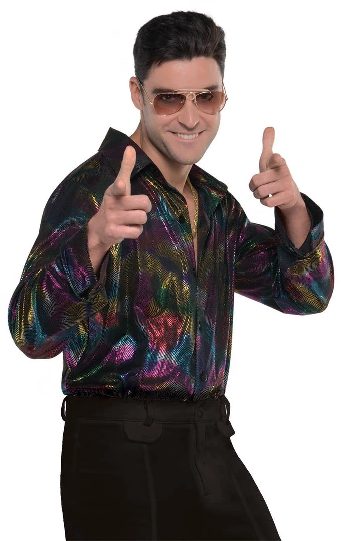 Amscan Mens Disco 70s Men's Shiny Metallic Shirt 3 Amscan Mens Disco 70s Men's Shiny Metallic Shirt