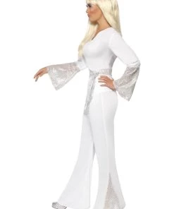 Smiffy's Disco 70s White Sequin Women's Costume Womens