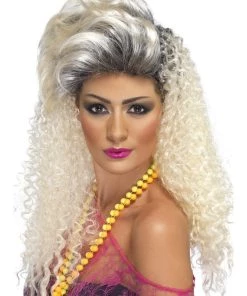 Smiffy's Bottle Blonde 80's Crimped Quiff Mullet Wig