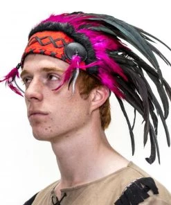 Interalia Womens Indian Native American Headdress With Red And Black Feathers