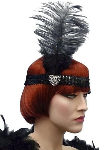 Carnival Products Heart Crystal Flapper 20's Headband & Black Feather 3 Carnival Products Heart Crystal Flapper 20's Headband & Black Feather