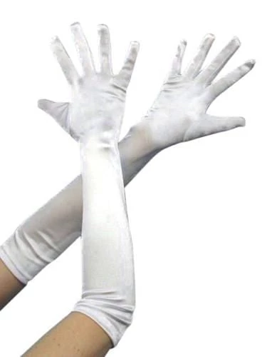 Carnival Products Flapper Long White Satin Lycra Stretch Deluxe Gloves 3 Carnival Products Flapper Long White Satin Lycra Stretch Deluxe Gloves