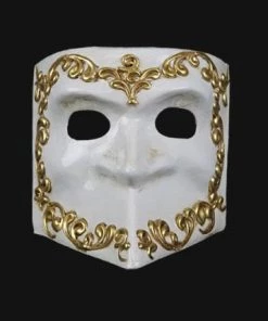 Carta Alta Mask Men's Venetian White & Gold Baroque Masquerade