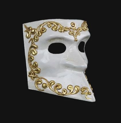 Carta Alta Mask Men's Venetian White & Gold Baroque Masquerade 4 Carta Alta Mask Men's Venetian White & Gold Baroque Masquerade