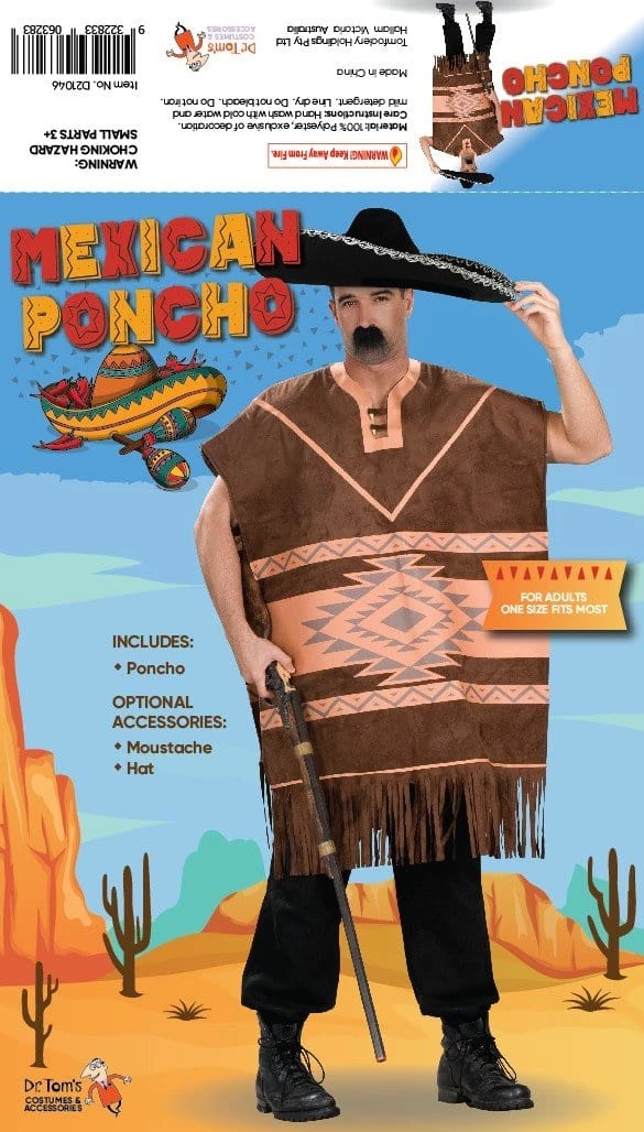 Tomfoolery Mens Mexican Poncho Brown 4 Tomfoolery Mens Mexican Poncho Brown