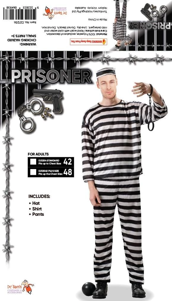 Tomfoolery Prisoner Convict Adult Costume Mens 4 Tomfoolery Prisoner Convict Adult Costume Mens
