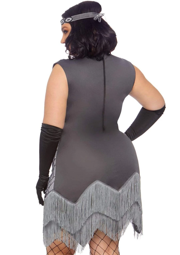 Leg Avenue Roaring Roxy 1920's Silver Sequin Curvy Gatsby Flapper Costume 4 Leg Avenue Roaring Roxy 1920's Silver Sequin Curvy Gatsby Flapper Costume