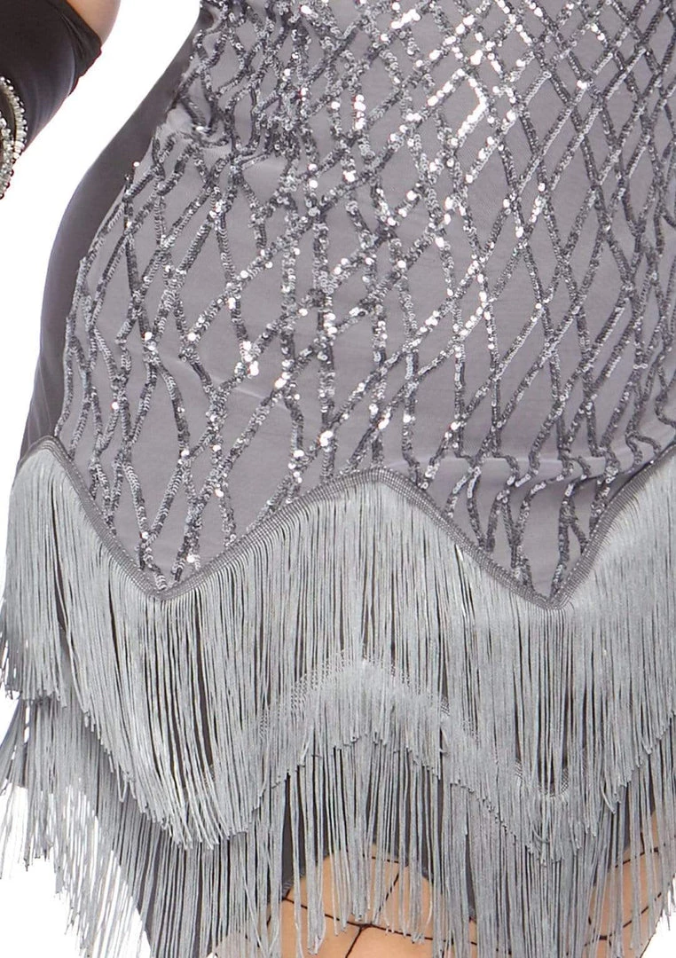 Leg Avenue Roaring Roxy 1920's Silver Sequin Curvy Gatsby Flapper Costume 6 Leg Avenue Roaring Roxy 1920's Silver Sequin Curvy Gatsby Flapper Costume