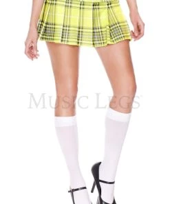 Music Legs Womens School Girl Yellow Plaid Mini Skirt