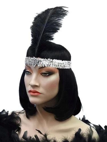 Carnival Products Heart Crystal Flapper 20's Headband & Black Feather 4 Carnival Products Heart Crystal Flapper 20's Headband & Black Feather