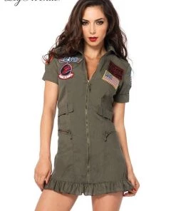 Leg Avenue Top Gun Womens Flight Dress Womens Maverick Goose Iceman Hire Costume