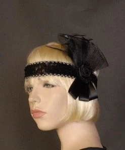 Interalia Womens Rose Silk Black Flapper Headband Deluxe