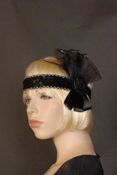 Interalia Womens Rose Silk Black Flapper Headband Deluxe 3 Interalia Womens Rose Silk Black Flapper Headband Deluxe