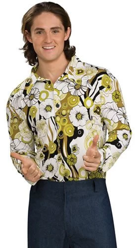 Disguises Disco 70s Mens Costume Hire Shirt Green Floral 3 Disguises Disco 70s Mens Costume Hire Shirt Green Floral