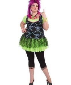 Disguises Rock 80's Lime Lace Dress Women Hire Costume