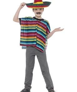 Smiffy's Fiesta Mexican Kids Fancy Dress Sombrero And Poncho Costume Kit
