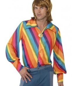 Smiffy's Disco Fever 1970's Retro Men's Rainbow Costume Shirt Mens