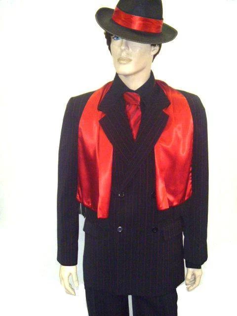 Disguises Gangster Red Pin Stripe Men's 1920's Hire Costume 3 Disguises Gangster Red Pin Stripe Men's 1920's Hire Costume
