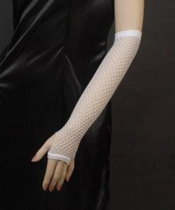 Interalia Fishnet Long White 80's Fingerless Gloves Womens