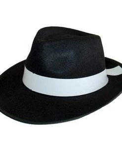 Tomfoolery Gangster Black Costume Hat White Band