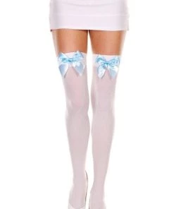 Music Legs Stockings Thigh High Stay-ups With Bows Opaque