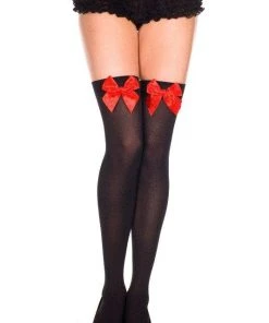 Music Legs Stockings Thigh High Stay-ups With Bows Opaque