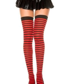 Music Legs Womens Striped Red And Black Thigh High Stockings Hold-up Pull Up Women