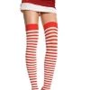 Music Legs Stay-Ups Striped Red/White Stockings Fancy Dress Costume Accessory Womens