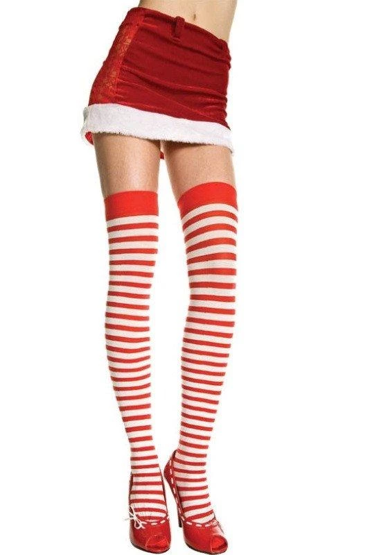 Music Legs Stay-Ups Striped Red/White Stockings Fancy Dress Costume Accessory Womens 3 Music Legs Stay-Ups Striped Red/White Stockings Fancy Dress Costume Accessory Womens