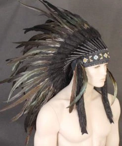 Interalia Indian Headdress Black Feather Native American Chief Quality Headgear Womens