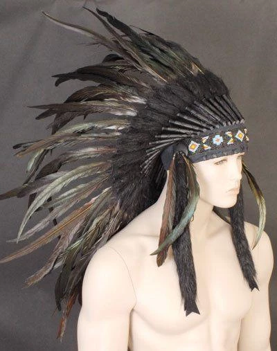 Interalia Indian Headdress Black Feather Native American Chief Quality Headgear Womens 4 Interalia Indian Headdress Black Feather Native American Chief Quality Headgear Womens