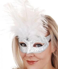 Tomfoolery Carmela Women's Venetian Style Masquerade Mask White And Silver Womens