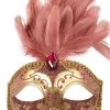 Tomfoolery Isabella Masquerade Pink Feathers Women's Mask Dusky Venetian Style Womens