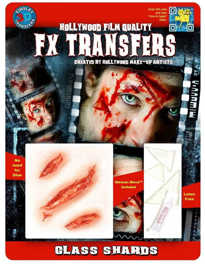 Tinsley Transfers Glass Shards Fake Wound Horror Makeup Halloween 3D FX Transfers 5 Tinsley Transfers Glass Shards Fake Wound Horror Makeup Halloween 3D FX Transfers