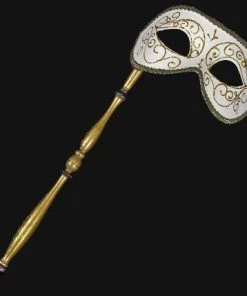 Carta Alta Masquerade Ladies Venetian Luxury Mask On Stick Made In Italy