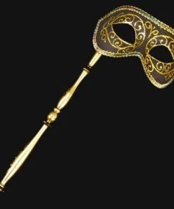 Carta Alta Masquerade Ladies Venetian Luxury Mask On Stick Made In Italy