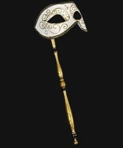 Carta Alta Masquerade Ladies Venetian Luxury Mask On Stick Made In Italy