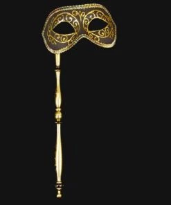 Carta Alta Masquerade Ladies Venetian Luxury Mask On Stick Made In Italy