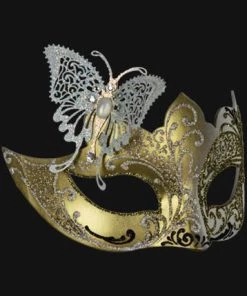 Carta Alta Butterfly Mask For Ladies Venetian Filigree Little Butterfly White & Gold 12 Carta Alta Butterfly Mask For Ladies Venetian Filigree Little Butterfly White & Gold