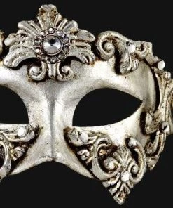 Carta Alta Womens Harlequin Silver Venetian Mask Baroque Masquerade With Crystal