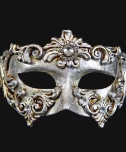 Carta Alta Womens Harlequin Silver Venetian Mask Baroque Masquerade With Crystal