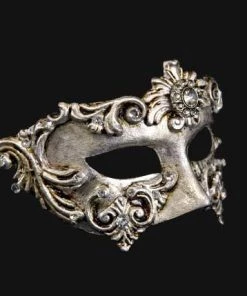 Carta Alta Womens Harlequin Silver Venetian Mask Baroque Masquerade With Crystal